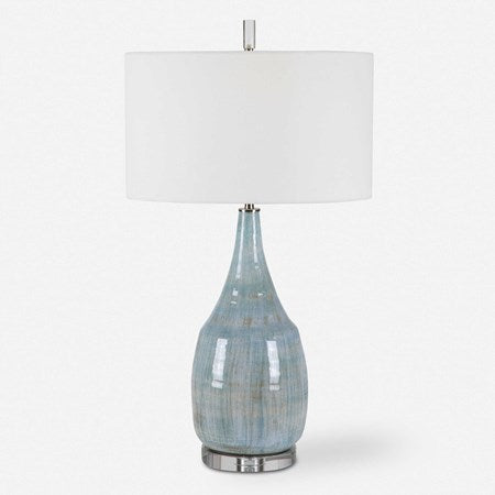 Uttermost Rialta Aqua Crackled Glaze Ceramic Table Lamp With White Linen