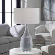 Uttermost Rialta Aqua Crackled Glaze Ceramic Table Lamp With White Linen