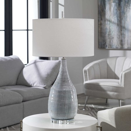 Uttermost Rialta Aqua Crackled Glaze Ceramic Table Lamp With White Linen