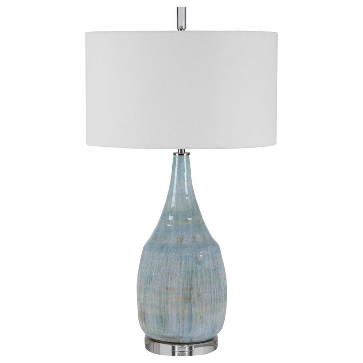 Uttermost Rialta Aqua Crackled Glaze Ceramic Table Lamp With White Linen