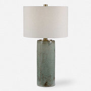 Uttermost Callais Crackled Aqua Blue Glaze Ceramic Table Lamp With Light Beige Linen Shade