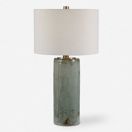 Uttermost Callais Crackled Aqua Blue Glaze Ceramic Table Lamp With Light Beige Linen Shade