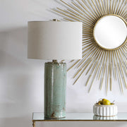 Uttermost Callais Crackled Aqua Blue Glaze Ceramic Table Lamp With Light Beige Linen Shade