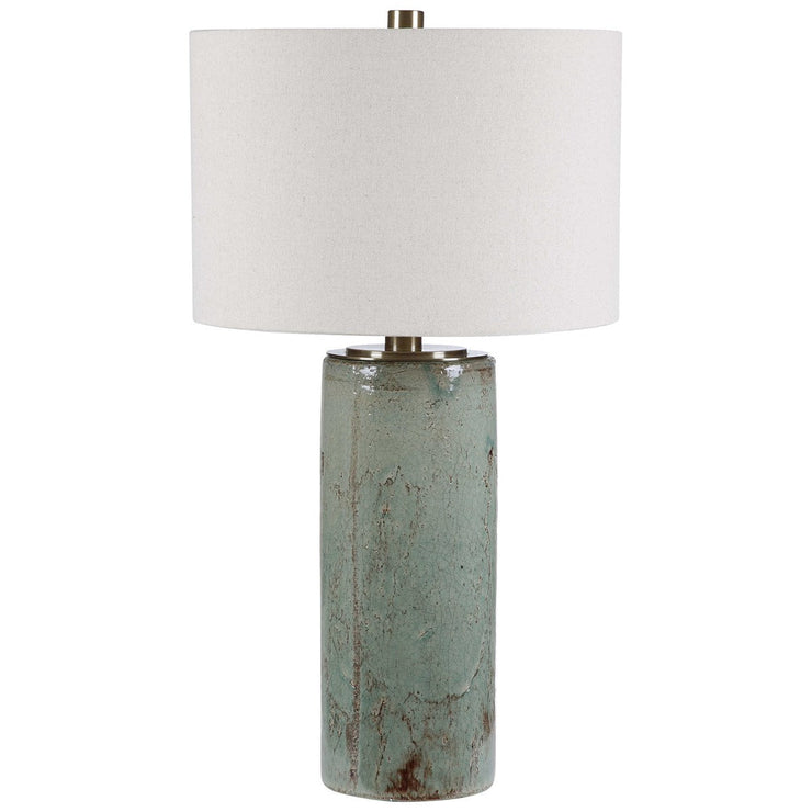Uttermost Callais Crackled Aqua Blue Glaze Ceramic Table Lamp With Light Beige Linen Shade