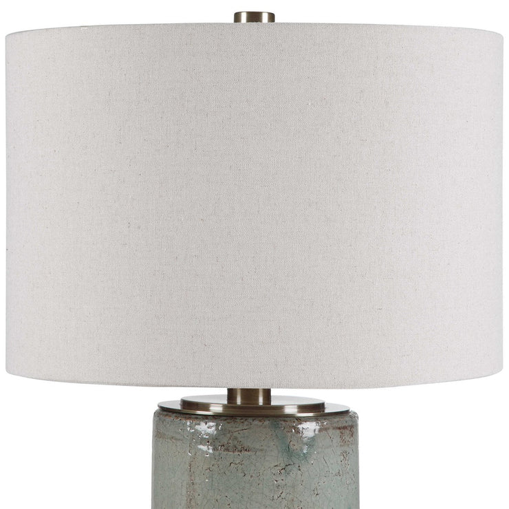 Uttermost Callais Crackled Aqua Blue Glaze Ceramic Table Lamp With Light Beige Linen Shade