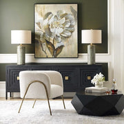 Uttermost Callais Crackled Aqua Blue Glaze Ceramic Table Lamp With Light Beige Linen Shade