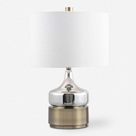 Uttermost Como Chrome Glass Table Lamp With White Linen Shade