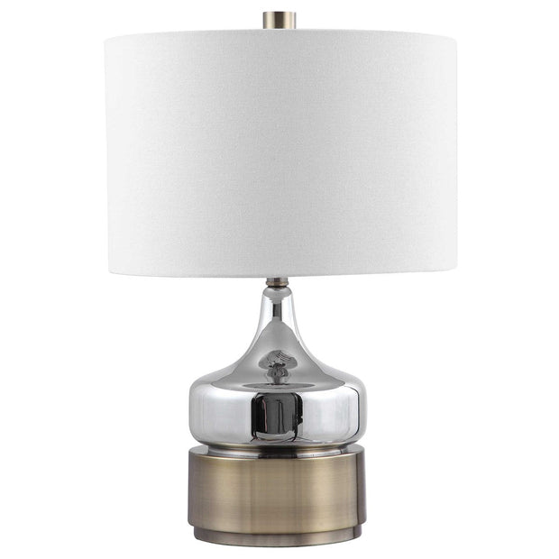Uttermost Como Chrome Glass Table Lamp With White Linen Shade