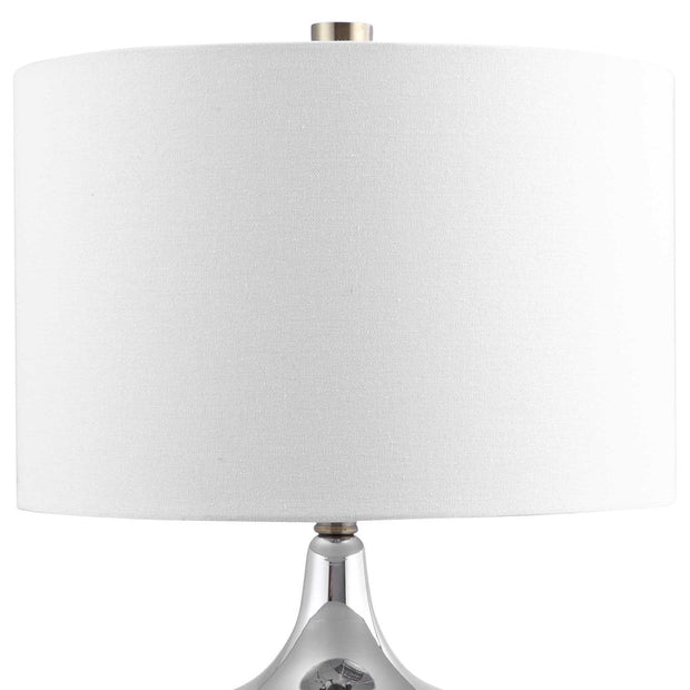 Uttermost Como Chrome Glass Table Lamp With White Linen Shade