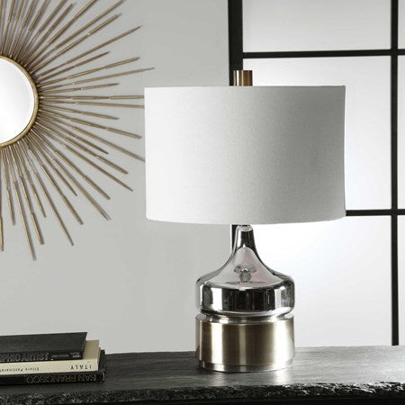 Uttermost Como Chrome Glass Table Lamp With White Linen Shade