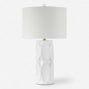 Uttermost Sinclair Glossy White Glaze Ceramic Table Lamp With Linen Shade
