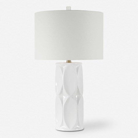 Uttermost Sinclair Glossy White Glaze Ceramic Table Lamp With Linen Shade