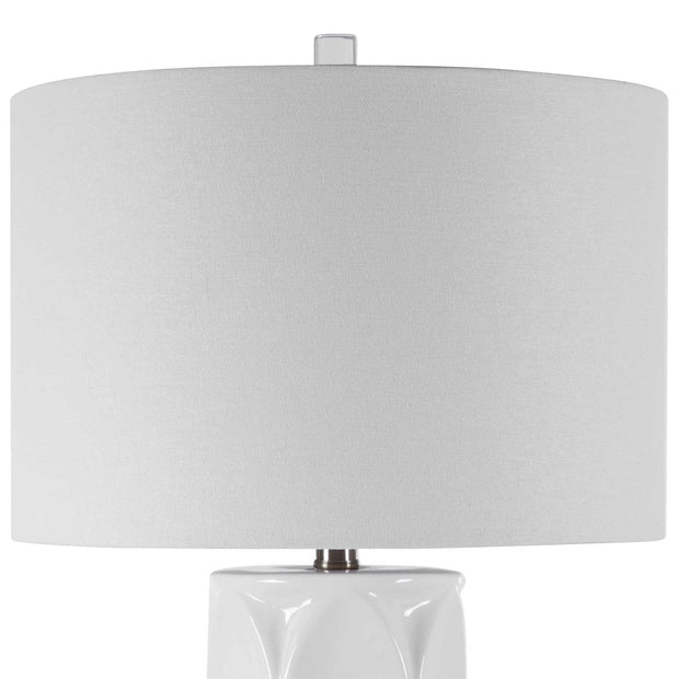 Uttermost Sinclair Glossy White Glaze Ceramic Table Lamp With Linen Shade