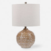 Uttermost Lagos Rust Brown Glazed Ceramic Table Lamp With Beige Linen Shade