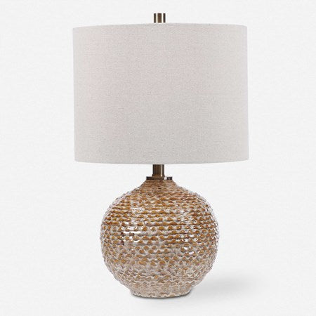 Uttermost Lagos Rust Brown Glazed Ceramic Table Lamp With Beige Linen Shade