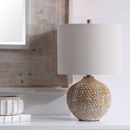 Uttermost Lagos Rust Brown Glazed Ceramic Table Lamp With Beige Linen Shade