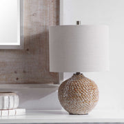 Uttermost Lagos Rust Brown Glazed Ceramic Table Lamp With Beige Linen Shade