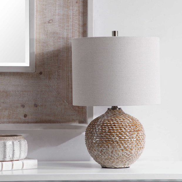 Uttermost Lagos Rust Brown Glazed Ceramic Table Lamp With Beige Linen Shade