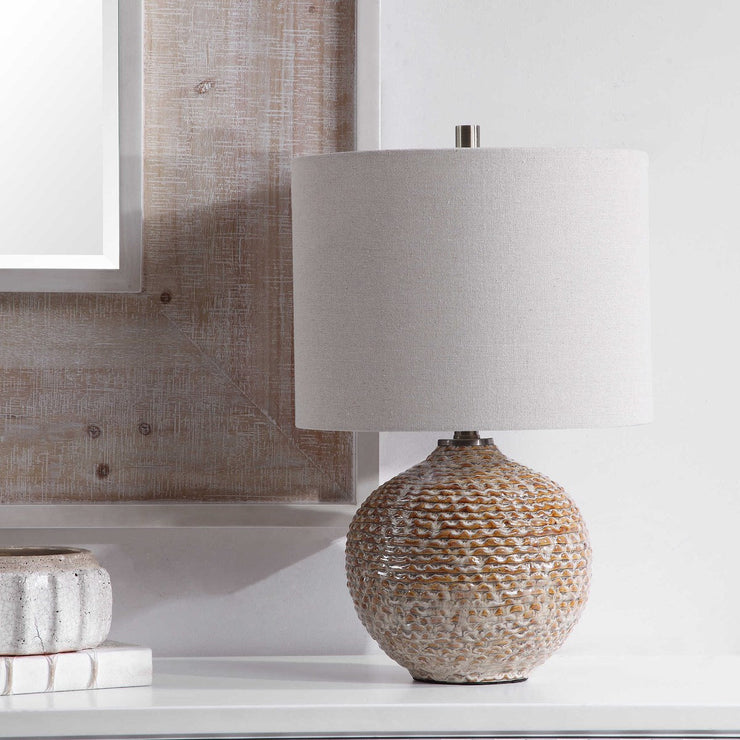 Uttermost Lagos Rust Brown Glazed Ceramic Table Lamp With Beige Linen Shade