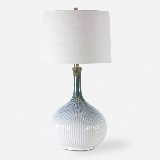 Uttermost Eichler Cream, Light Blue and Indigo Ceramic Table Lamp With Linen Shade