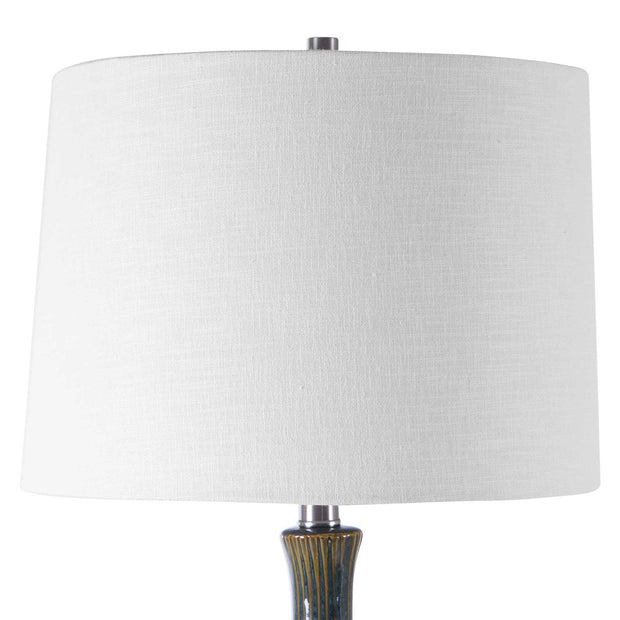 Uttermost Eichler Cream, Light Blue and Indigo Ceramic Table Lamp With Linen Shade