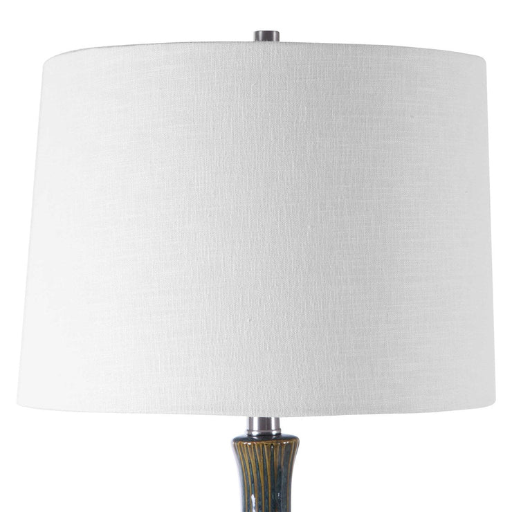 Uttermost Eichler Cream, Light Blue and Indigo Ceramic Table Lamp With Linen Shade
