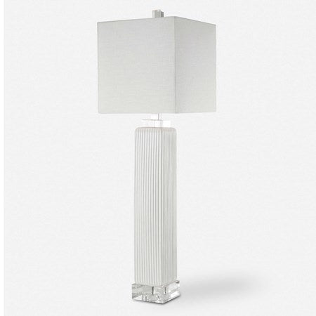 Uttermost Bennett Gloss White Glaze Crystal Buffet Lamp With Linen Shade