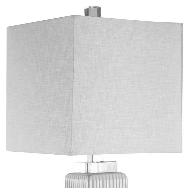 Uttermost Bennett Gloss White Glaze Crystal Buffet Lamp With Linen Shade