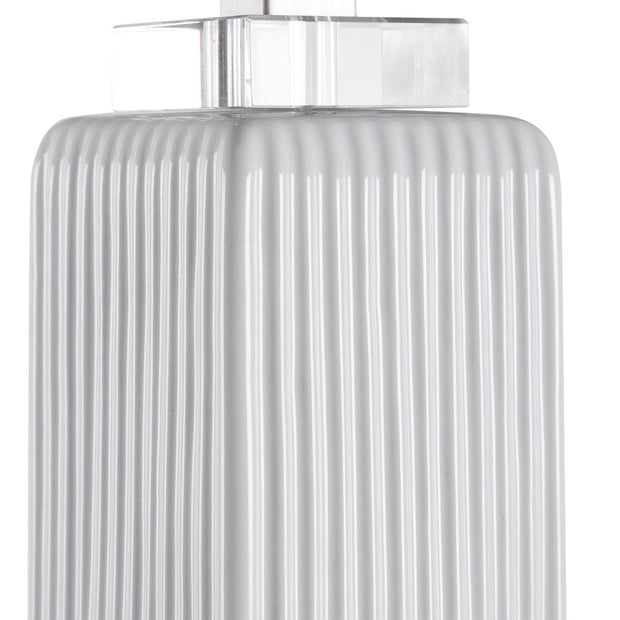 Uttermost Bennett Gloss White Glaze Crystal Buffet Lamp With Linen Shade