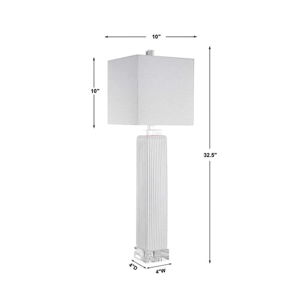 Uttermost Bennett Gloss White Glaze Crystal Buffet Lamp With Linen Shade