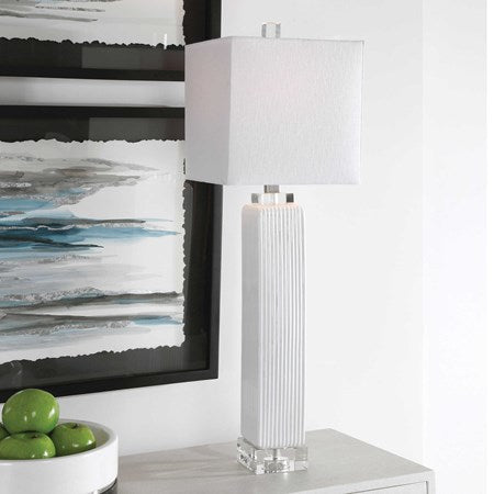 Uttermost Bennett Gloss White Glaze Crystal Buffet Lamp With Linen Shade