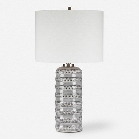 Uttermost Alenon Gray Glazed Ceramic Table Lamp With Linen Drum Shade