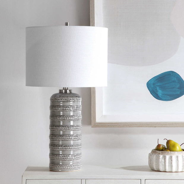 Uttermost Alenon Gray Glazed Ceramic Table Lamp With Linen Drum Shade