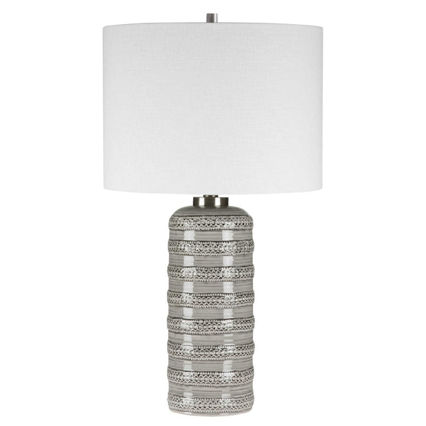 Uttermost Alenon Gray Glazed Ceramic Table Lamp With Linen Drum Shade