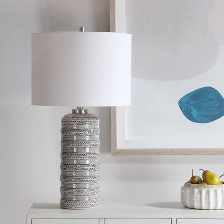 Uttermost Alenon Gray Glazed Ceramic Table Lamp With Linen Drum Shade