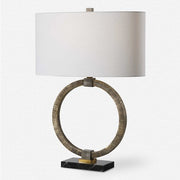 Uttermost Relic Antiqued Gold and Dark Bronze Table Lamp With White Linen Shade