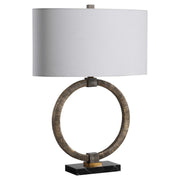 Uttermost Relic Antiqued Gold and Dark Bronze Table Lamp With White Linen Shade