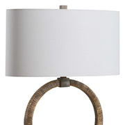 Uttermost Relic Antiqued Gold and Dark Bronze Table Lamp With White Linen Shade