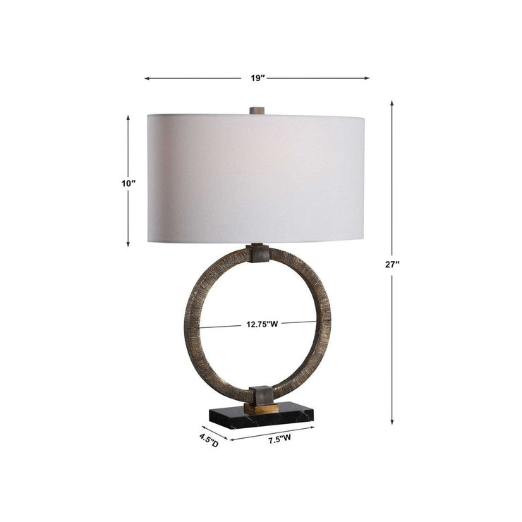 Uttermost Relic Antiqued Gold and Dark Bronze Table Lamp With White Linen Shade