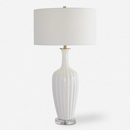 Uttermost Strauss Gloss White Glazed Ceramic Table Lamp With Linen Shade