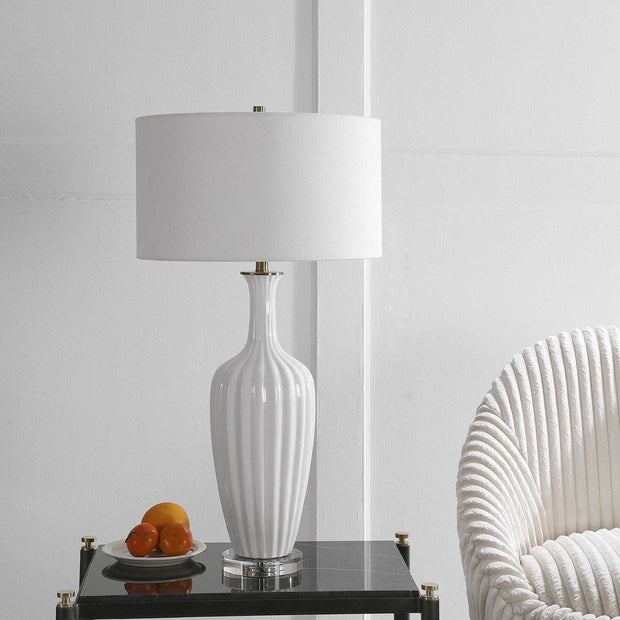 Uttermost Strauss Gloss White Glazed Ceramic Table Lamp With Linen Shade