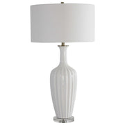 Uttermost Strauss Gloss White Glazed Ceramic Table Lamp With Linen Shade