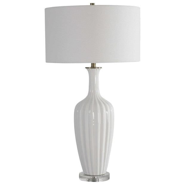 Uttermost Strauss Gloss White Glazed Ceramic Table Lamp With Linen Shade