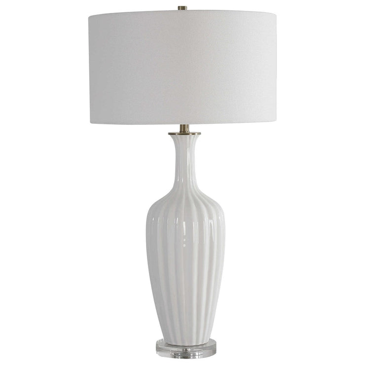 Uttermost Strauss Gloss White Glazed Ceramic Table Lamp With Linen Shade