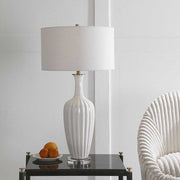Uttermost Strauss Gloss White Glazed Ceramic Table Lamp With Linen Shade