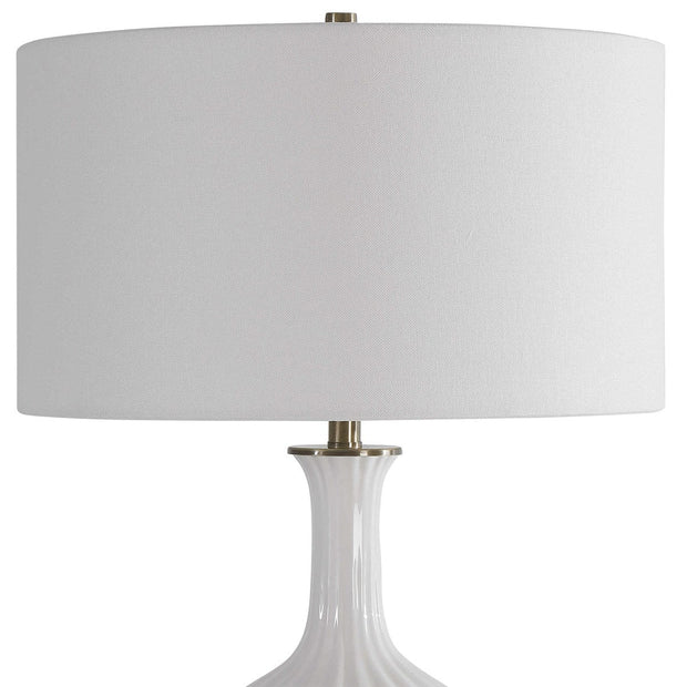 Uttermost Strauss Gloss White Glazed Ceramic Table Lamp With Linen Shade