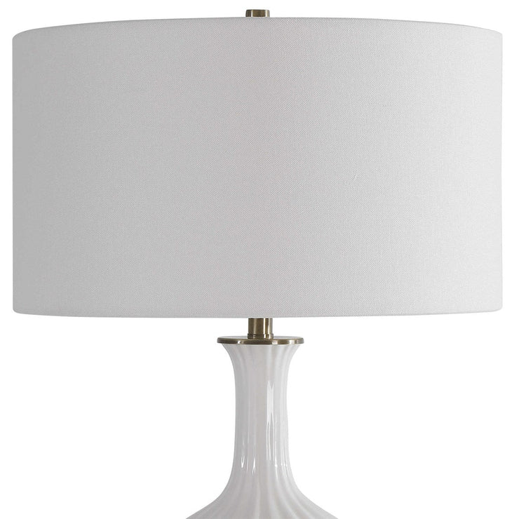Uttermost Strauss Gloss White Glazed Ceramic Table Lamp With Linen Shade