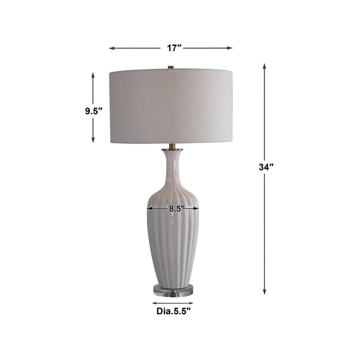 Uttermost Strauss Gloss White Glazed Ceramic Table Lamp With Linen Shade