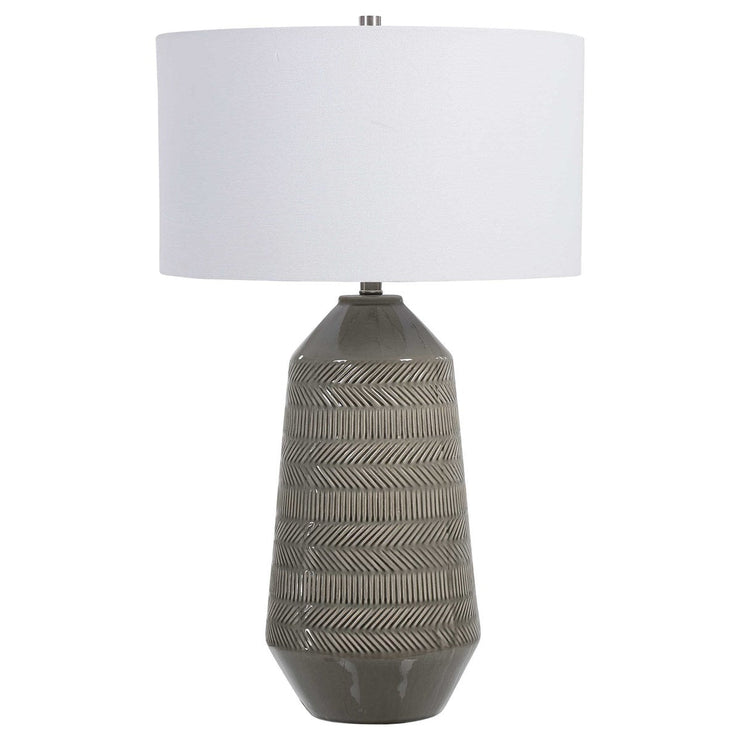 Uttermost Rewind Soft Gray Glazed Ceramic Table Lamp With White Shade
