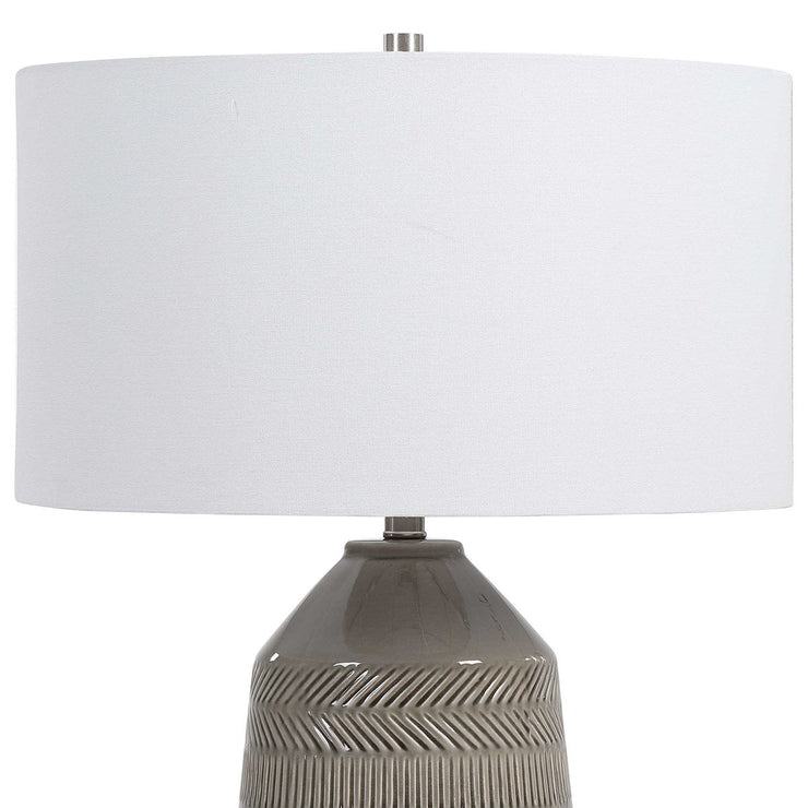Uttermost Rewind Soft Gray Glazed Ceramic Table Lamp With White Shade